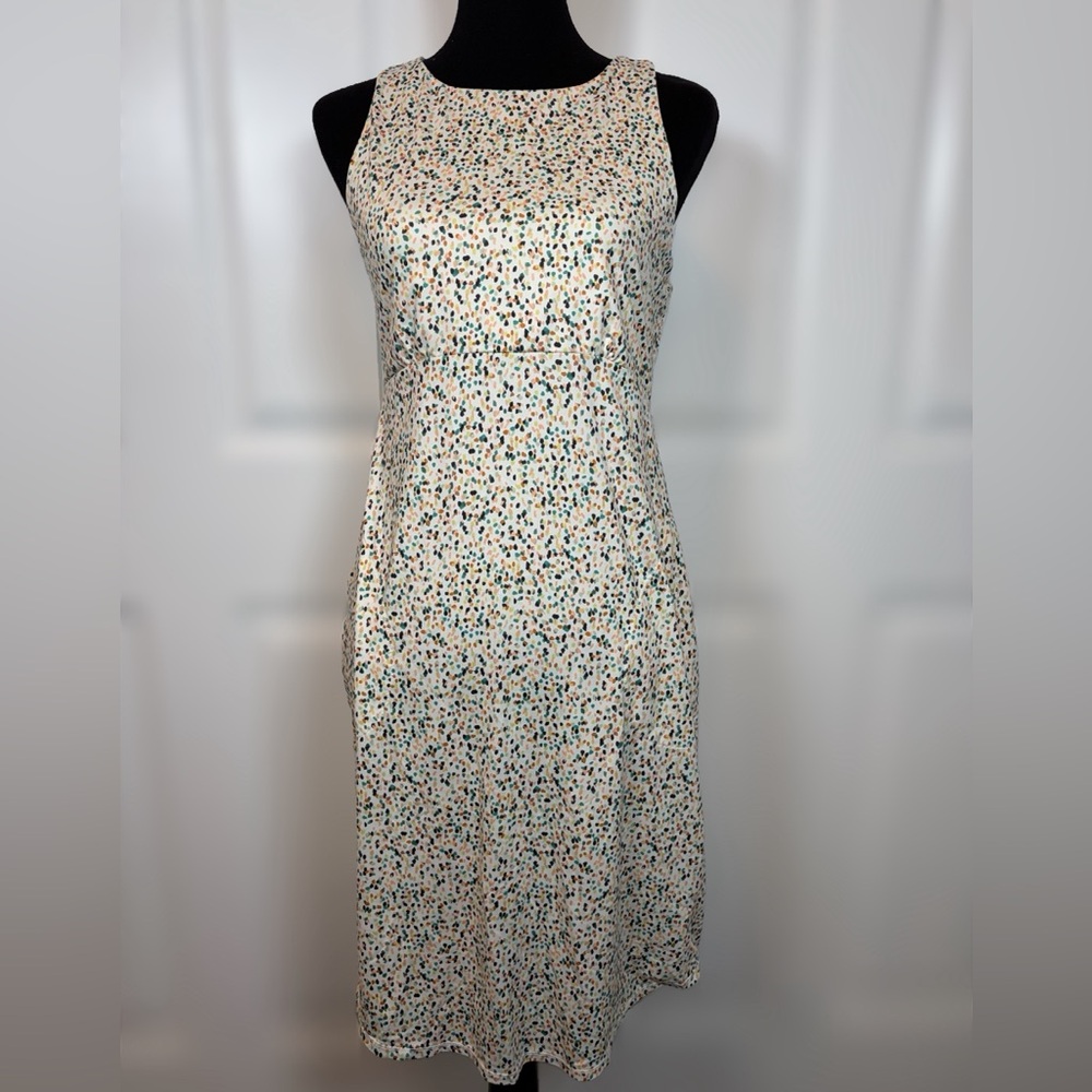PrAna Cream Midi Dress with Multicolor Speckle Print - M